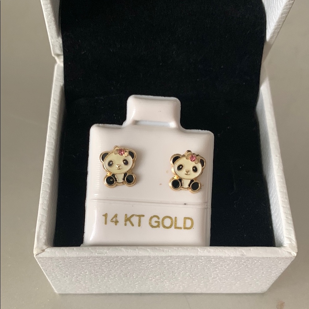 Gold Panda Earrings for Kids